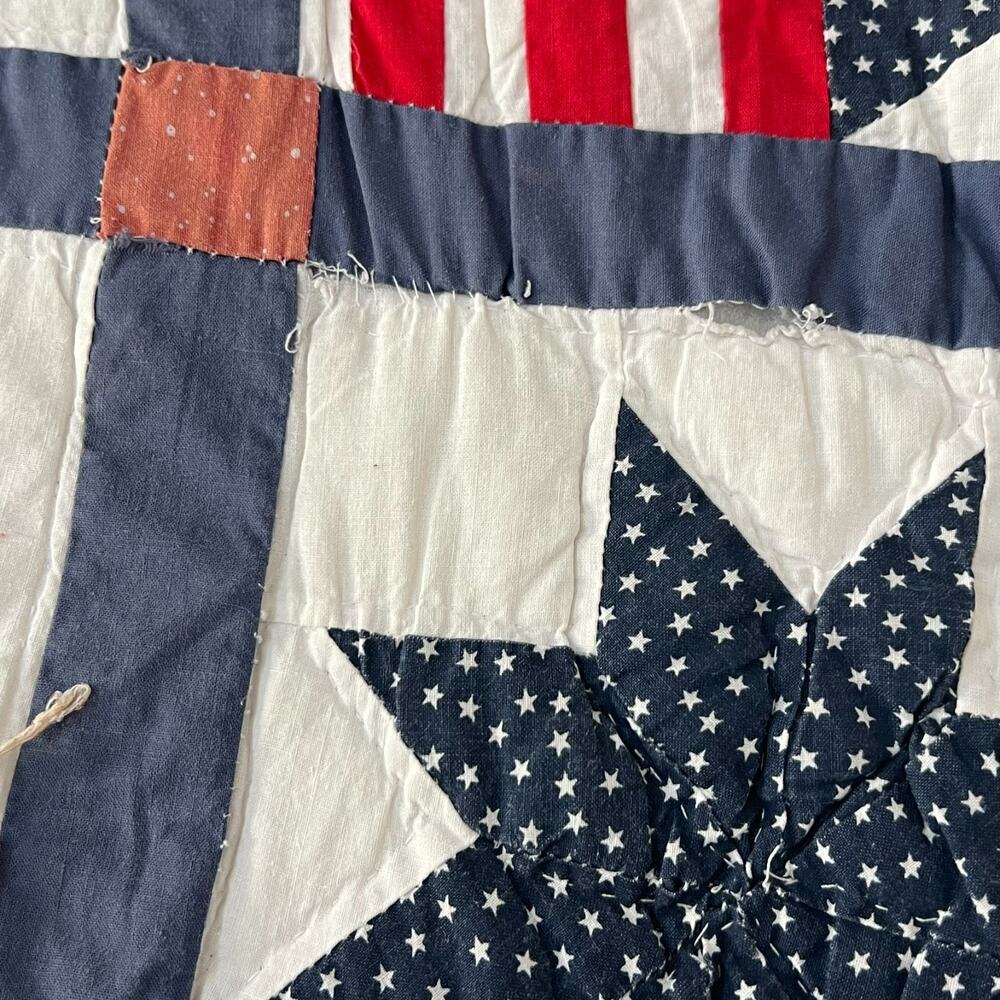 Vintage Americana Handmade Quilt 95 x 98 in Patriotic Cabin Star Patchwork - Picture 10 of 16